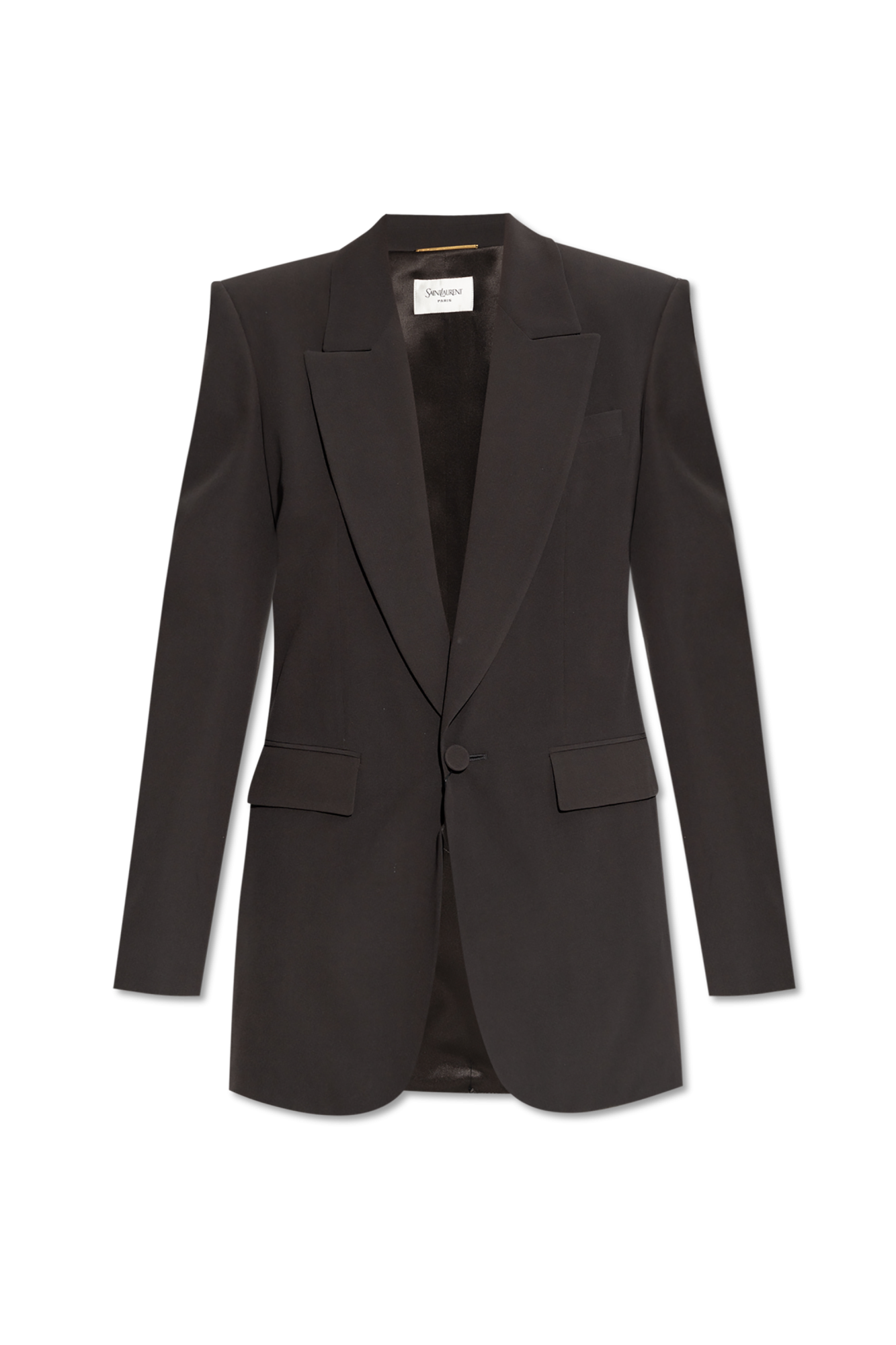 【送料&関税込】Saint Laurent Black Satin Blazer SAINT LAURENT Double-breasted satin-trimmed lace blazer